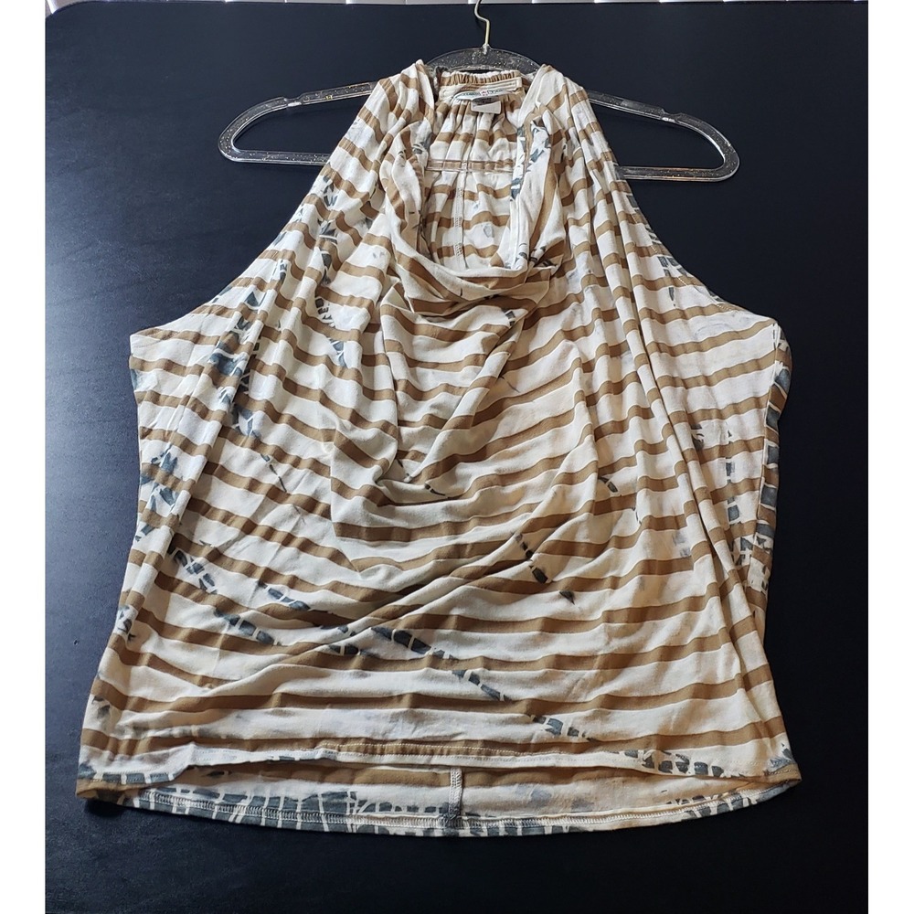 Hard Tail Forever Womens Cowl Neck Halter Top Striped Tie Dye Tan M Fall Earthy